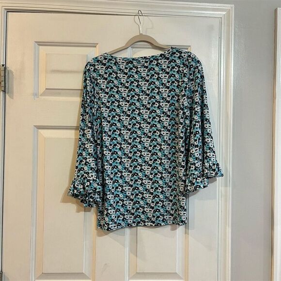 Michael Kors Women's Floral Bell Sleeve Shirt Blue Size S - Picture 4 of 4